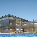 Modern Detached Villa With Glass Facade Swimming Pool Terrace And Landscaped Garden