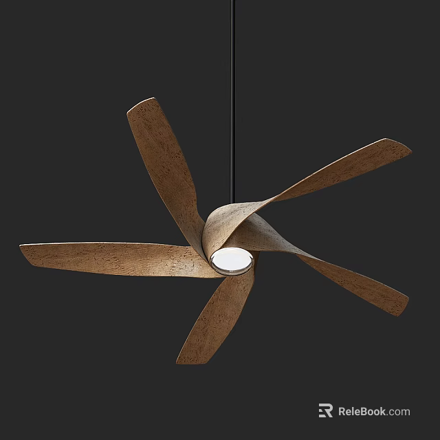 Modern Wooden Pendant Light With Radial Leaf Shaped Blades And Central White Light 3d model 