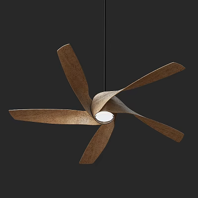 Modern Wooden Pendant Light With Radial Leaf Shaped Blades And Central White Light 3d model