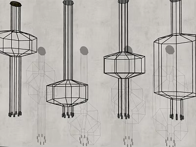Wireframe Design Chandeliers With Various Geometric Shapes And Multiple Sketch Renderings 3d model