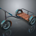 Vintage Style Tricycle With Blue Handlebar Black Frame And Wooden Platform