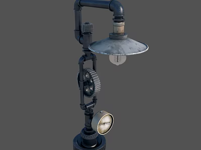 Industrial Style Floor Lamp With Metal Pipes Gears Bulb And Dial 3d model