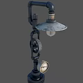 Industrial Style Floor Lamp With Metal Pipes Gears Bulb And Dial