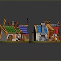 Cartoon Scene Featuring Colorful Small Houses With Various Roofs Unique Designs And Green Grass Base