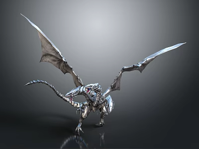 Silver Metallic Dragon 3D Model With Extended Wings And Detailed Texture 3d model