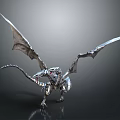 Silver Metallic Dragon 3D Model With Extended Wings And Detailed Texture 3d model