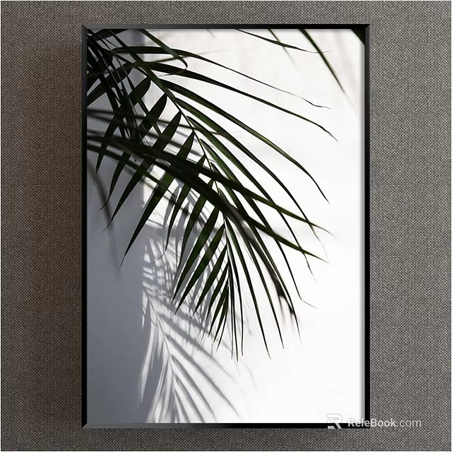 Modern Framed Plant Art With Palm Leaf Shadow On White Background 3d model
