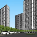 Modern High Rise Residential Complex Featuring Central Pool Green Area And Landscape Design