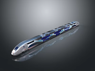 Modern High Speed Train With Streamlined Design And Silver Blue Multiple Carriages 3d model