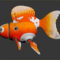 Mechanical Orange And White Goldfish With Glowing Eyes And Robotic Fins