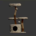 Cozy Cat Tree With Multiple Plush Platforms Wooden Posts And Hiding Hole 3d model