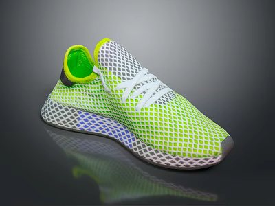 Neon Green Mesh Sneakers With White Laces And Structured Sole Design 3d model