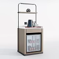 Modern Wooden Storage Cabinet With Glass Door Open Shelf And Coffee Maker