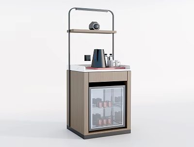 Modern Wooden Storage Cabinet With Glass Door Open Shelf And Coffee Maker 3d model