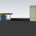 Modern Entrance Gate With Pillars Canopy And Fence Gate Under Blue Sky