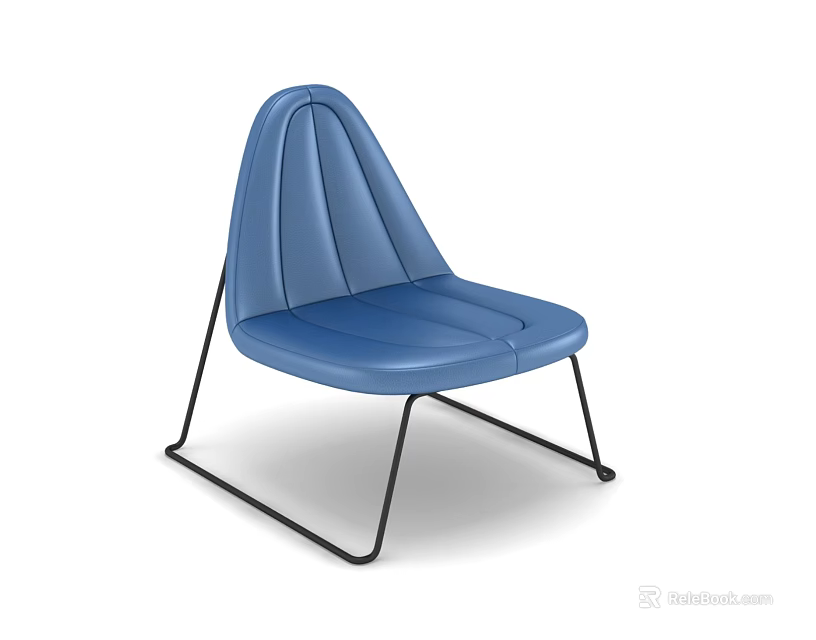 Blue Leather Leisure Chair With Stitched Backrest And Black Metal Frame 3d model 
