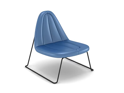 Blue Leather Leisure Chair With Stitched Backrest And Black Metal Frame 3d model
