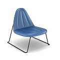 Blue Leather Leisure Chair With Stitched Backrest And Black Metal Frame