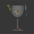 Green Praying Mantis Bee Dragonfly And Ladybug On Silver Sparkling Wine Glass