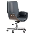 Modern Office Table and Chair Set with Beige Black Leather Wooden Swivel Chairs on Wheels