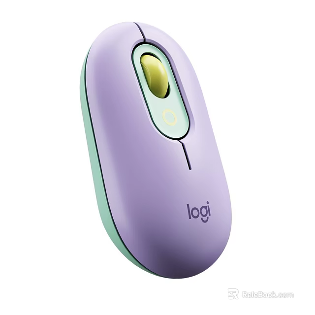 Logi Modern Computer Mouse with Purple and Light Green Color and Yellow Scroll Wheel 3d model 