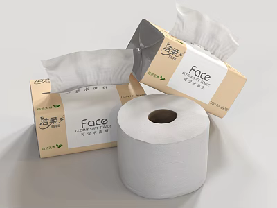 Soft Facial Tissues And Toilet Paper Roll From Face Brand For Daily Use 3d model