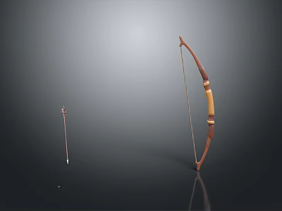Traditional Wooden Bow And Arrow Display As Classic Hunting Weapon On Dark Background 3d model