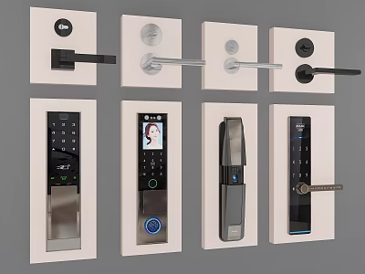Various Modern Door Handles With Smart Keypad Fingerprint And Metal Designs 3d model