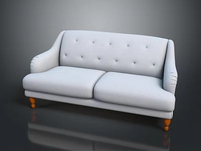 Modern White Fabric Two-Seater Sofa With Rolled Arms Tufted Back And Wooden Legs 3d model