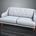 Modern White Fabric Two-Seater Sofa With Rolled Arms Tufted Back And Wooden Legs
