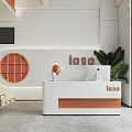 Modern Interior Space With Bookshelves Reception Desk And Orange Chairs