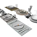 Elegant Tableware Sets Featuring Plates Bowls Cutlery Wine Glasses And Placemats 3d model