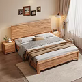 Wooden Bedroom Interior Design With Bed Nightstand Lamp Curtains And Rug