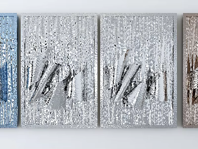 Modern Metallic Wall Decor With Abstract Textured Panels In Silver Blue Brown Tones 3d model