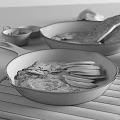 Fresh Fried Eggs With Vegetables And Herbs Served In Cast Iron Pans With Bread Slices