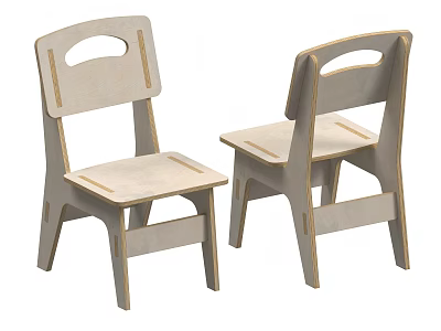 Two Wooden Children's Chairs With Simple Design And Hole In Backrest 3d model