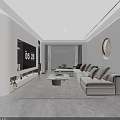 Modern Living Dining Room Featuring TV Wall Sofa Coffee Table And Floor To Ceiling Window