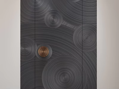 Modern Dark Gray Entrance Door With Wavy Circular Patterns And Wooden Accent 3d model
