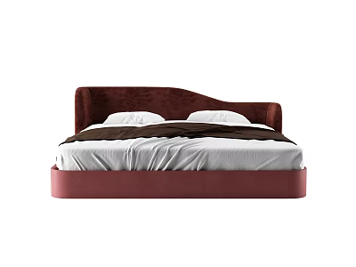 Elegant Double Bed with Maroon Upholstered Headboard and White Dark Bedding 3d model