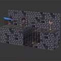 Cartoon Adventure Scene Featuring Stone Brick Walls Archway Stone Platforms And Colorful Characters