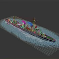 Warship Sailing on Blue Sea Water with White Smoke Emission from Chimneys