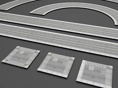 Road Facilities Featuring Straight Lanes Curved Sections And Striped Pedestrian Tiles 3d model