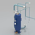 Industrial Equipment Featuring Blue Cylindrical Tank With Pipes Valves And Support Base