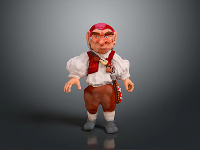 Fantasy Gnome Character With Red Hat White Shirt Brown Pants And Waist Bag 3d model