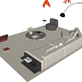 Modern White Sofa and Coffee Table Set with Rug Floor Lamp and Red Accent Chair