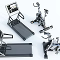 Modern Sports Equipment Including Treadmills and Exercise Bikes with Digital Screens