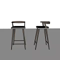 Two Black Modern Bar Stools with High Backrest and Tall Legs Minimalist Design 3d model