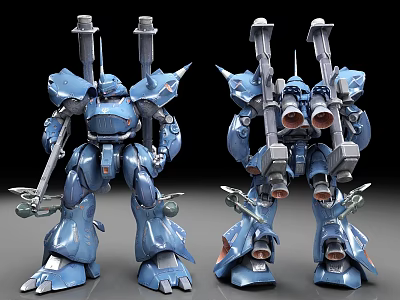 Blue Mechanical Robot Play Equipment with Dual Weapons and Detailed Armor Design 3d model