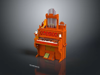 Orange Decorative Organ Instrument With Keyboard Pipes And Classic Design 3d model