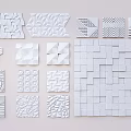 White Background Wall Decor With Various Geometric Patterns Textured Tiles And Shapes 3d model